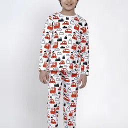 berrytree Unisex Kids White & Red Printed Sustainable Night suit-image-87