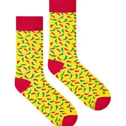 Dynamocks Yellow & Red Chillies Patterned Sustainable Calf-Length Socks-22