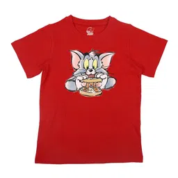 TomJerry Boys Red Printed Round Neck Cotton Pure Cotton T-shirt-image-57