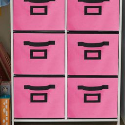 Kuber Industries Set Of 6 Pink Solid Large Foldable Storage Boxes With Handle Replacement Drawer image 5