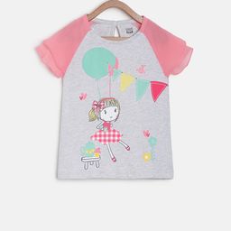 MINI KLUB Girls Grey Printed Pure Cotton Top-image-104