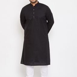VASTRAMAY Men Cotton Blend Black Kurta with White Pajama Set-picture-22