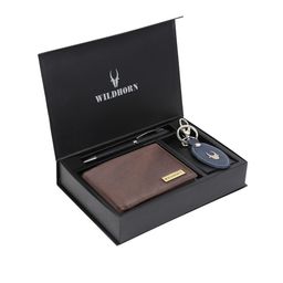 WildHorn Men Brown & Blue RFID Protected Genuine Leather Accessory Gift Set-54