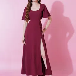 TextileNow Women Round Neck A-Line Maxi Dress-image-8