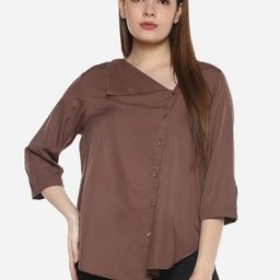 Qurvii Plus Size Women Brown Regular Fit Solid Casual Shirt-image-14
