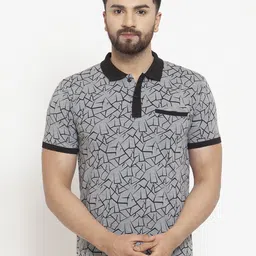 WILD WEST Men Grey Printed Polo Collar T-shirt-image-14