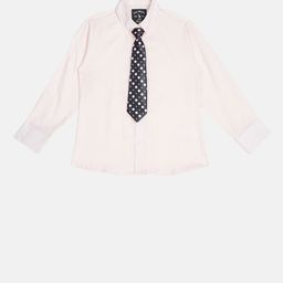 Blue Giraffe Boys Pink Regular Fit Solid Casual Shirt With Tie-3