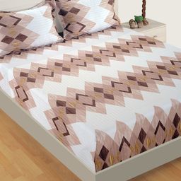 SWAYAM White & Brown Geometric 250 TC Cotton 1 Queen Bedsheet with 2 Pillow Covers-image-50