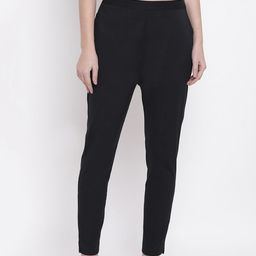 RIVI Women Black Regular Fit Solid Regular Trousers-image-30