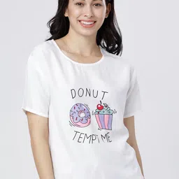 Basics By Tokyo Talkies  White Printed Lounge Top-image-67