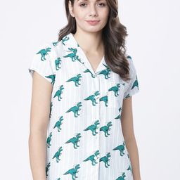 Tokyo Talkies Women White & Blue Printed Sleep Shirt-picture-25