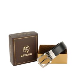ZEVORA Men Black & Brown Textured Reversible Belt-image-29