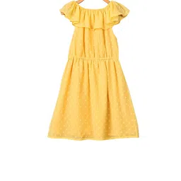 Miyo Girls Yellow Self Design Fit and Flare Dress-image-7
