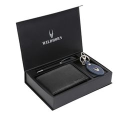 WildHorn Men Black & Blue RFID Protected Genuine Leather Accessory Gift Set-26