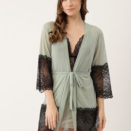 Ms Lingies Green & Black Net Baby Doll with Robe-image-66