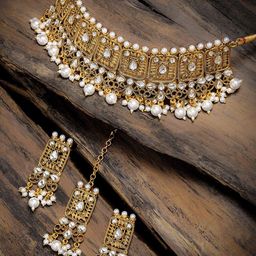 Zaveri Pearls Gold-Plated White Kundan-Studded & Pearl Beaded Jewellery Set-image-24