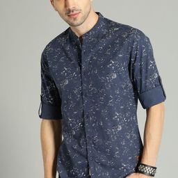 Roadster Men Navy Blue Regular Fit Printed Cotton Sustainable Casual Shirt-image-75