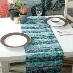 ROMEE Turquoise Blue & White Abstract Printed Table Runner-10