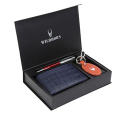 WildHorn Men Blue & Orange RFID Protected Genuine Leather Accessory Gift Set-image-101
