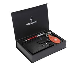 WildHorn Men Black & Red RFID Protected Genuine High Quality Leather Accessory Gift Set-image-87