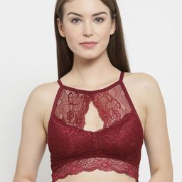 PrettyCat Maroon Lace Non-Wired Lightly Padded Bralette Bra PC-SB-5138-picture-27