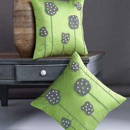 Alina decor Green Set of 2 Embellished Square Cushion Covers-0
