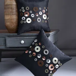 Alina decor Black Set of 2 Embellished Square Cushion Covers-50