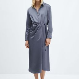 MANGO Satin Finish Shirt Midi Dress-image-25
