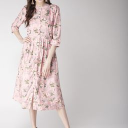 Antheaa Women Pink & Green Floral Print A-Line Dress-image-47