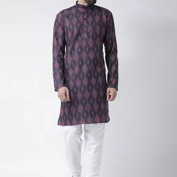 Hangup Men Black & White Printed Kurta with Pyjamas-picture-7