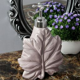 A Vintage Affair- Home Decor Pink & Silver-Toned Maple Leaf Ceramic Liquid Soap Dispenser-25