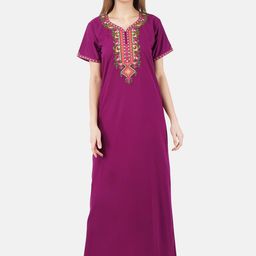 KOI SLEEPWEAR Purple & Pink Embroidered Lissybissy Cotton Maxi Nightdress-image-99