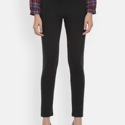 Allen Solly Woman Black Regular Fit Self Design Cigarette Trousers-image-1