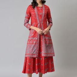 W Women Red & Blue Printed Layered Ethnic Midi Dress-picture-45