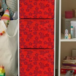 Kuber Industries Set Of 3 Red Printed Foldable Cube Storage Boxes With Handle Replacement Drawer image 3