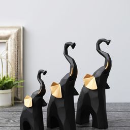 OddCroft Set of 3 Black Poyresin Happy Mammoth Family Figurines-image-42