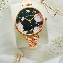 JOKER & WITCH Women Black & Rose Gold-Toned Blooming Tale Love Triangle Watch Gift Set JWLT208-image-98