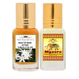 Menjewell Set of 2 Raat Ki Rani & Mysore Sandalwood Attar - 5 ml each-1