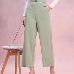 DressBerry Women Belted Straight Fit Trousers-picture-45