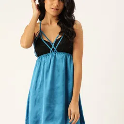Ms Lingies Blue & Black Colourblocked Satin Baby Doll-image-39