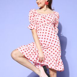 plusS Women Pretty Pink Polka Dotted Once Upon a Sleeve Dress-86