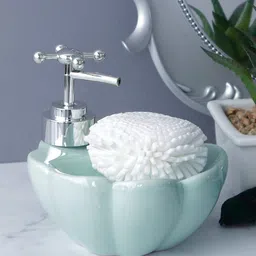 A Vintage Affair- Home Decor Sea Green Solid Lotus Ceramic Soap Dispenser-picture-19