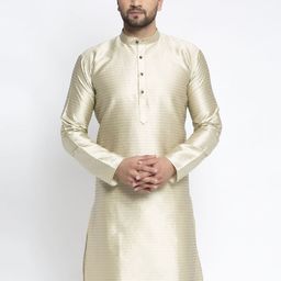 Jompers Men Beige Woven Design Thread Work Kurta-image-73