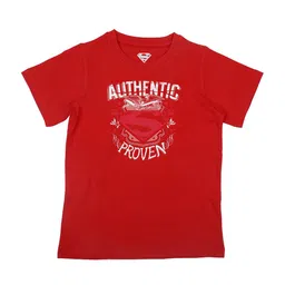 Superman Boys Red Printed V-Neck Applique T-shirt-image-91