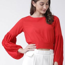 KASSUALLY Women Red Solid Blouson Top-image-92
