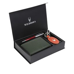WildHorn Men Green & Red RFID Protected Genuine High Quality Leather Accessory Gift Set-image-36