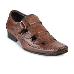 Mochi Men Tan Brown Leather Shoe-Style Sandals-image-29