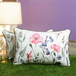 Soumya Set of 2 White & Pink Floral Rectangle Cushion Covers-4