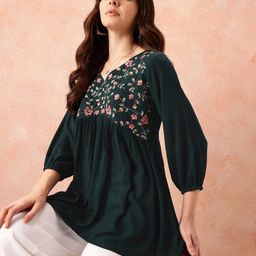 all about you Floral Embroidered Cotton Empire Longline Top-picture-28