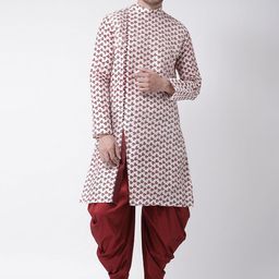 DEYANN Men Off-White & Red Printed Kurta with Patiala-picture-38
